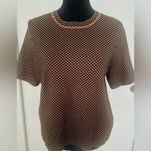 Adrianna Papell Cap Sleeve Jacquard Brown/Black Geometric Sweater - Size L - NWT